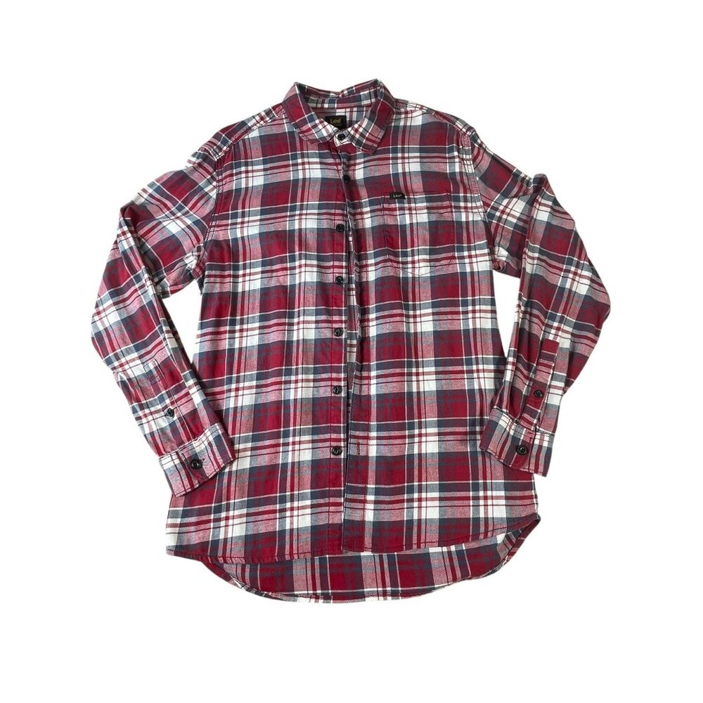 Lee Men's Flannel Shirt Red White Plaid Men's Sz L Cotton Button-Up Casual Warm